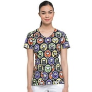 Dickies EDS Medical Scrubs Top for Women V-Neck DK700, XS, Dia De Los Gatos
