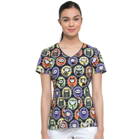 

Dickies EDS Medical Scrubs Top for Women V-Neck DK700 XS Dia De Los Gatos