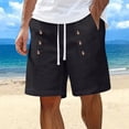 thumbnail image 3 of HOOMEUMY Men's Summer Fashion Comfy Outdoor Solid Color Drawstring Elastic Waist Button Pockets Short Pants Leisure Beach Shorts (Black,XL), 3 of 8