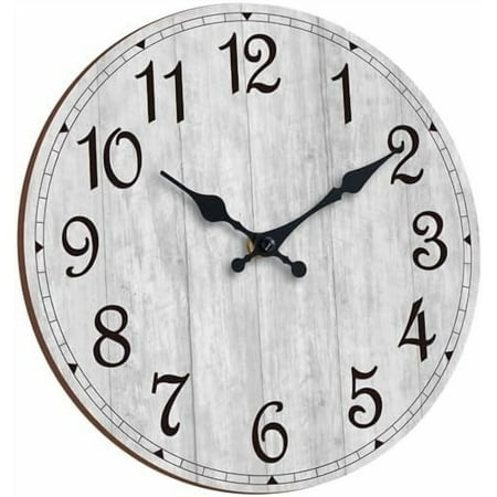 Wall Clock 12 Inch, Grey Wall Clocks Battery Operated Silent Non Ticking, Vintage Rustic Wooden Clocks Decorative for Kitchen Bathroom, Living Room, Bedrooms, Dining Room, Office (12)