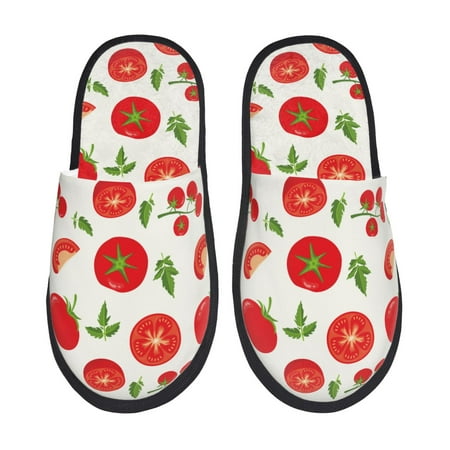 Balery Fresh Red Tomato Slient Indoor Furry Fleece Comfort House Shoes Soft Non-Slip Home Shoes Cotton slippers House Slippers-- Large