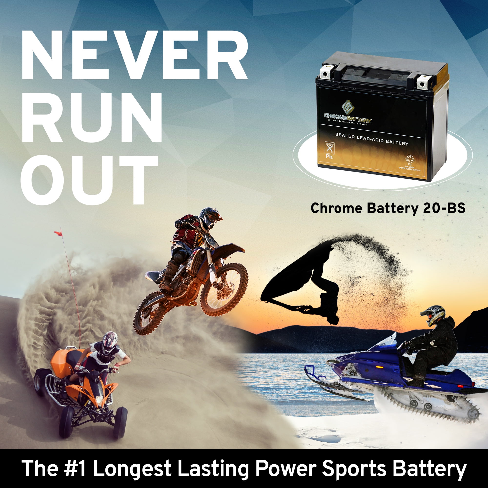 Chrome Battery YTX20-BS (20-BS 12 Volt,18 Ah, 270 CCA) High Performance - Maintenance Free - Sealed AGM Motorcycle Battery