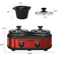 thumbnail image 5 of Double Slow Cooker, 2 X 1.25QT Slow Cooker with 3 Cooking Settings, Buffet Servers and Warmers with Dishwasher-Safe Ceramic Pot, Glass Lid, Red, 5 of 15