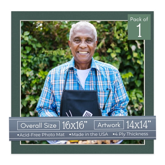 Spruce Green Picture Frame Mat for 16x16 Frames - Fits 14x14 Photos - 1 Mat