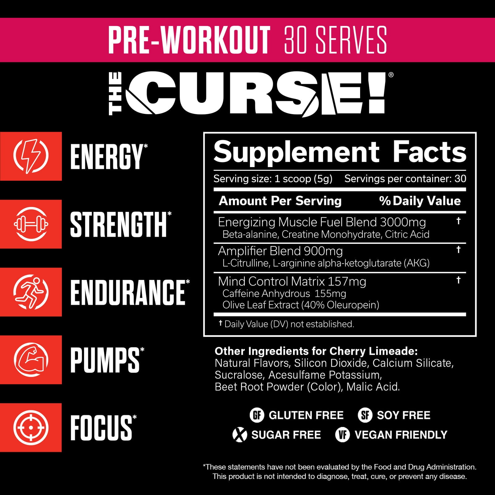 JNX Sports® The Curse Pre Workout Powder Cherry Limeade Pre Workout Mix for Energy and Focus, 30 Serves