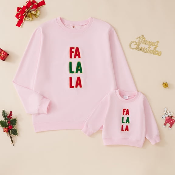 Mommy and Me Matching Sweatshirt Letter Embroidery Long Sleeve Crewneck Pullover for Christmas
