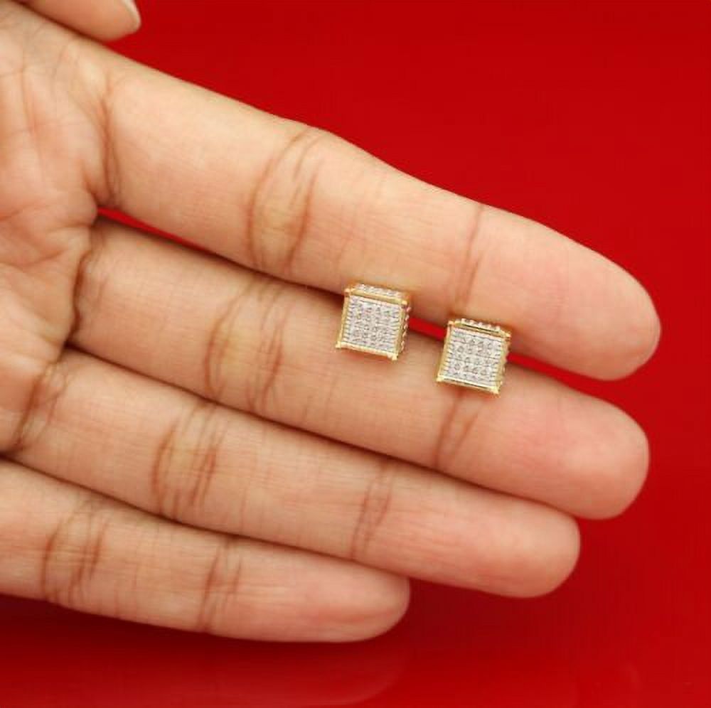 King of Bling's 10K Real Yellow Gold Real 0.15ct Diamond Square Stud Earring For Women And Men