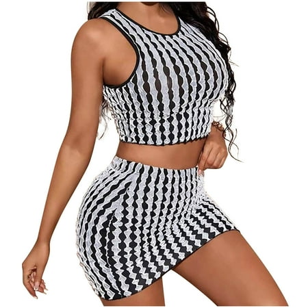 

Homenesgenics Womens Suit Plus Size Pajamas for Women 2PC Fashion Woman Round Neck Solid Patchwrok Sleeveless Blouse +Mini Dress Sets