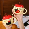 thumbnail image 6 of Christmas Apple Cartoon Ceramic Mug - Holiday Themed Hot Drink Cup with Lid & Spoon, Ideal for Cocoa/Coffee, Festive Party Gift,Red2, 6 of 7