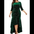 thumbnail image 1 of Vestidos de Talla Grande para Mujer, Vestido Formal de Terciopelo con Mangas 3/4, Corte Sirena y Dobladillo Alto y Bajo Verde 5XL, 1 of 10
