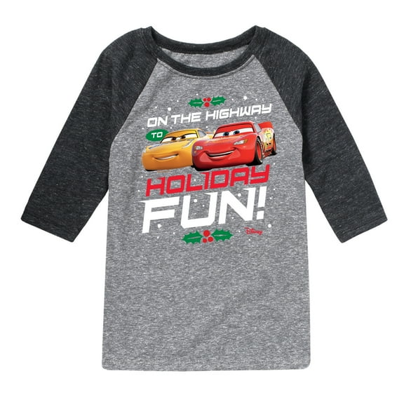 Disney Cars - Christmas - On The Highway To Holiday Fun - Toddler & Youth Raglan Graphic T-Shirt