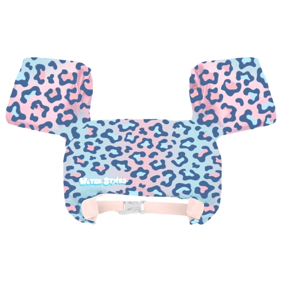 Water Stars™ Swim Trainer - Pink Leopard - Recommended for the most fashionable children 3 featuring clip to fasten and secure - Unisex - Wrap around a child's chest and utilize arm floaties.