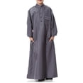 thumbnail image 2 of Otqutp Boys Abaya Robe Kids Muslim Thobe Ramadan 𝗜slamic Clothing Ethnic Trim Stand Collar Long Sleeve Loose Kaftan Dresses, 2 of 9