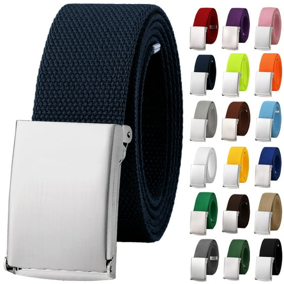 Falari 2-Pack Canvas Web Belt Fully Adjustable Cut to Fit Golf Belt Flip Top Silver Buckle - Black & Navy