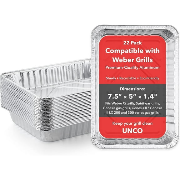 UNCO- Grill Drip Pans Aluminum, 7.5 x 5, 22pcs, Drip Pan Liners, Grease Pan Liner, Grill Drip Pans for Outdoor Grill, Grill Grease Pan Liners, Grill Drip Pan, Aluminum Drip Pans, Drip Pan for Grill