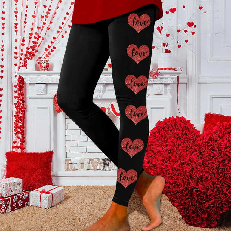 Fshinging Women's Valentine's Day Heart Print Leggings High