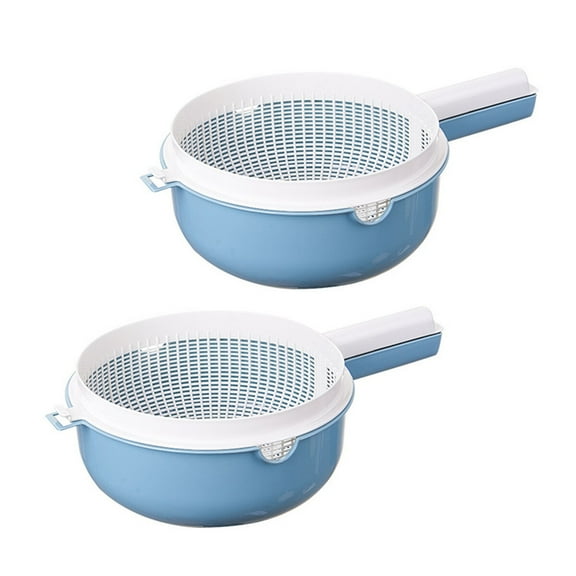 2-Piece Kitchen Strainer and Colander Set with Handle, 2-in-1 Fruit & Vegetable Washing Bowl, Double Layer Drying Basket for Home Sink Use