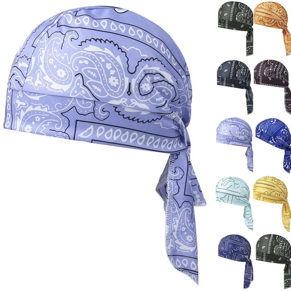 Bandana Running Hat Durag, Elastic Cycling Sports Cap, Sweat Bands, Cooling Paisley Head Covering for Men and Women Light Blue one size