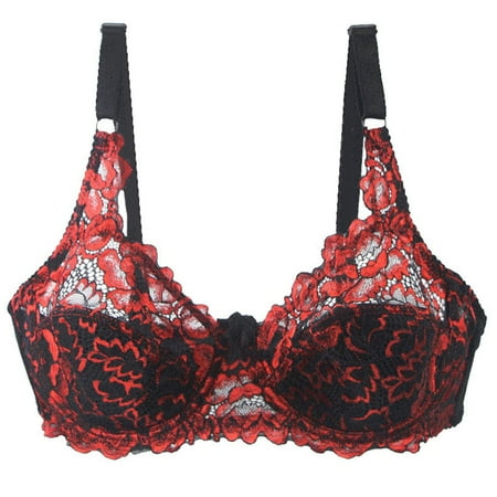 Bigersell Open Back Sports Bra Women Lace With Underwire Solid Color Double Breasted Push Up Bra Regular Size Strappy Sports Bra  Style 4478  Red 44C
