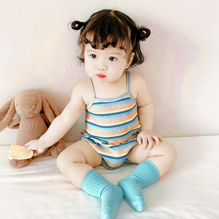 

EQWLJWE Infant Baby Girls Sleeveless Rainbow Striped Print Suspender Romper Bodysuit Girls Harness Holiday Clearance