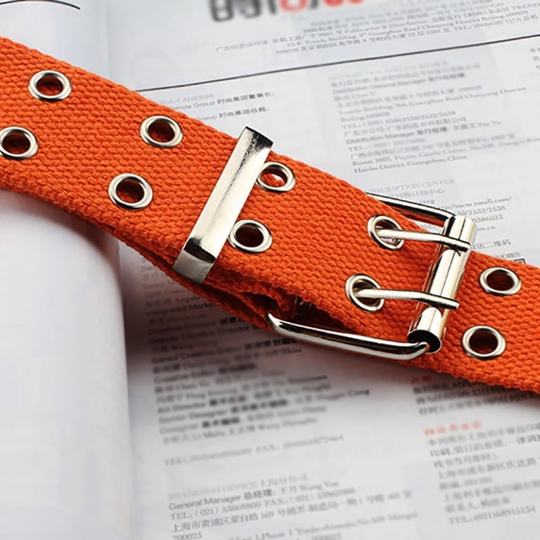 Premium Double Row Grommet Canvas Belt - 2 Hole Double Prong Buckle, Adjustable, Many Colors, Unisex