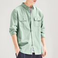 thumbnail image 2 of YYDGH Men's Long Sleeve Button Down Shirts Fall Lapel Solid Color Work Shirts Jackets Casual Lightweight Tops with Pockets Mint Green 3XL, 2 of 7