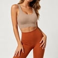 thumbnail image 6 of Womens Yoga Sports Bras Stretch Athletic Ribbed Tank Top Bralettes Scoop Neck Wireless Push Up Bra 34BC, Khaki, 6 of 7