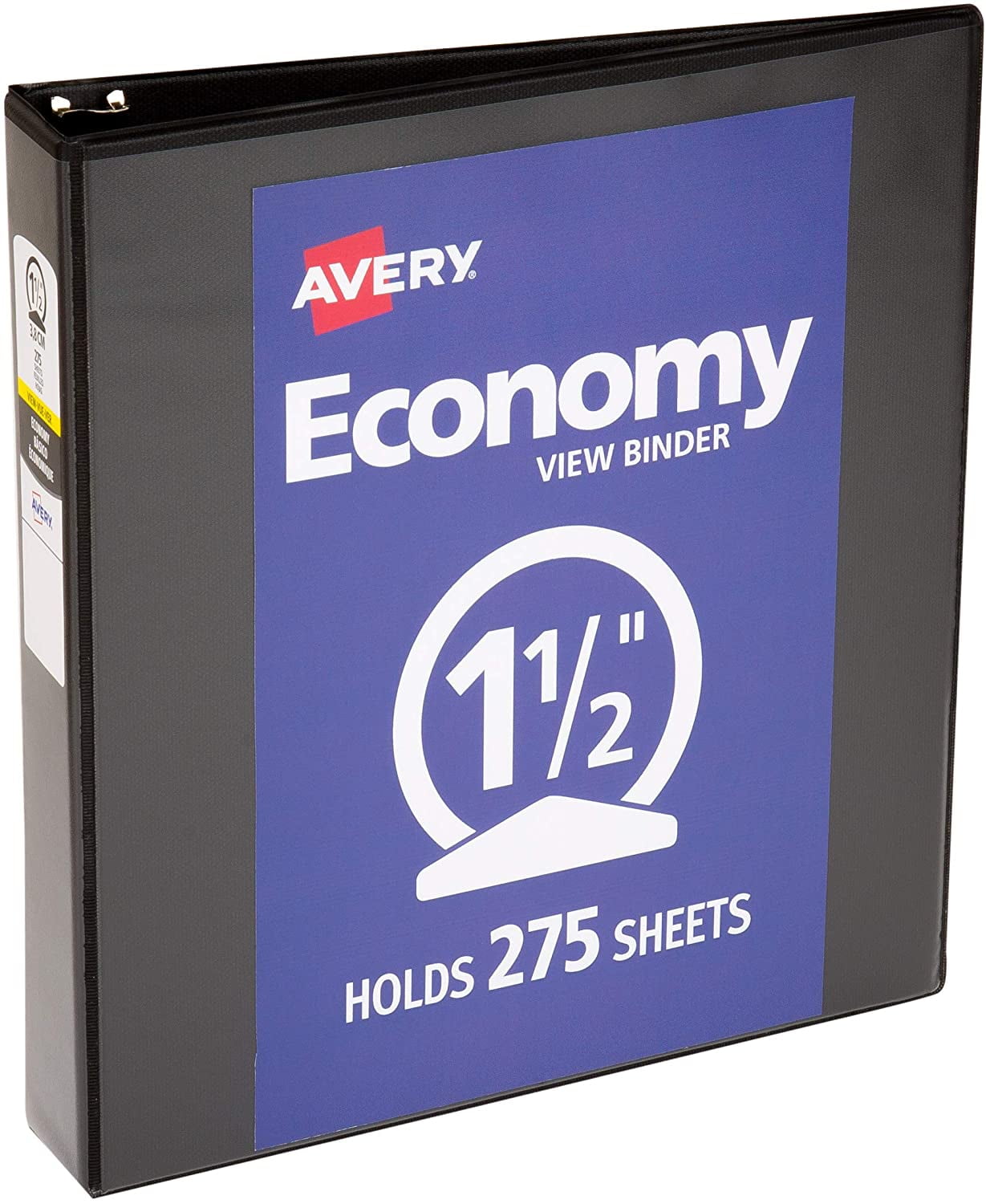 Avery 1.5 inch Economy View 3 Ring Binder, Round Ring, Holds 8.5&quot; x 11&quot;  Paper, 12 Black Binders (05725) | Walmart Canada