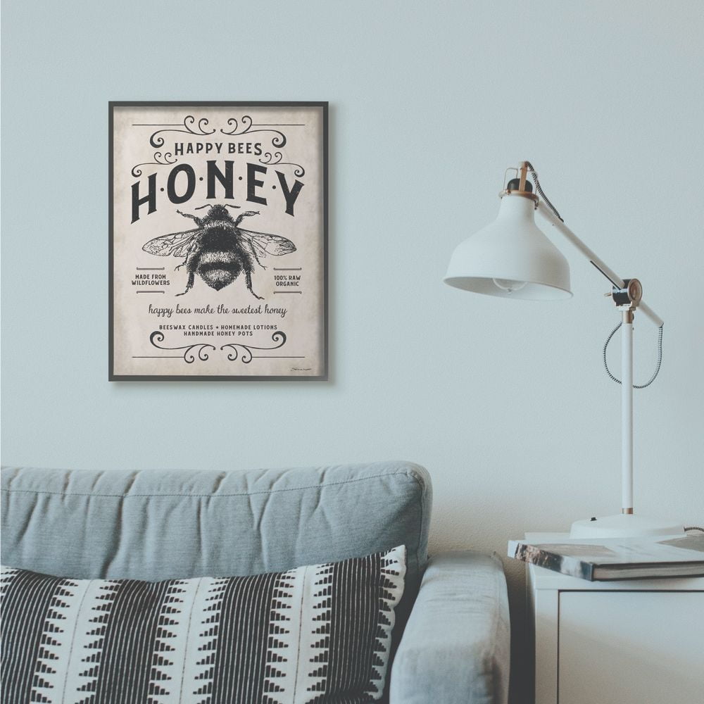 Stupell Industries Honey Bee Rustic Farm Textured Word Design Framed Giclee Texturized Art by Stephanie Workman Marrott