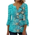 thumbnail image 2 of AOOCHASLIY Women's Blouse Womens Casual Trumpet 3/4 Sleeve Printed Buttoned Basic Ruched Tops Pleated Tops, 2 of 5