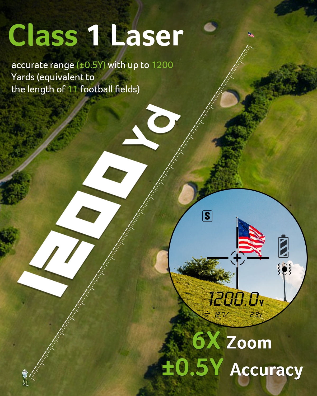 Acer Golf Rangefinder with Slope Magnetic, 1200 Yards Laser Range Finder for Hunting Golf, 6X Magnification with Flag Pole Locking Vibration