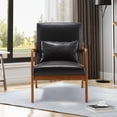 thumbnail image 2 of Miniyam Modern PU Leather Accent Chair, Solid Wood Lounge Reading Armchair With One Pillow for Living Room, Bedroom, Guest Room, Black, 2 of 10