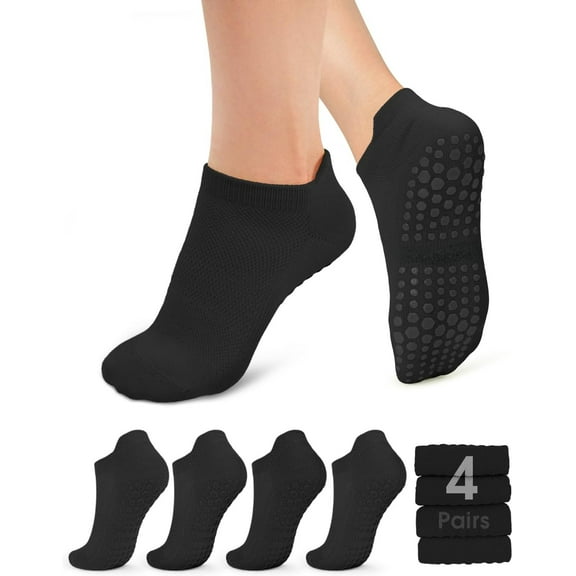 4/6 Pairs Pilates Socks for Women Non Slip Grip Socks Yoga Socks Ankle Grippy Socks Woman for Barre, Hospital, Barefoot