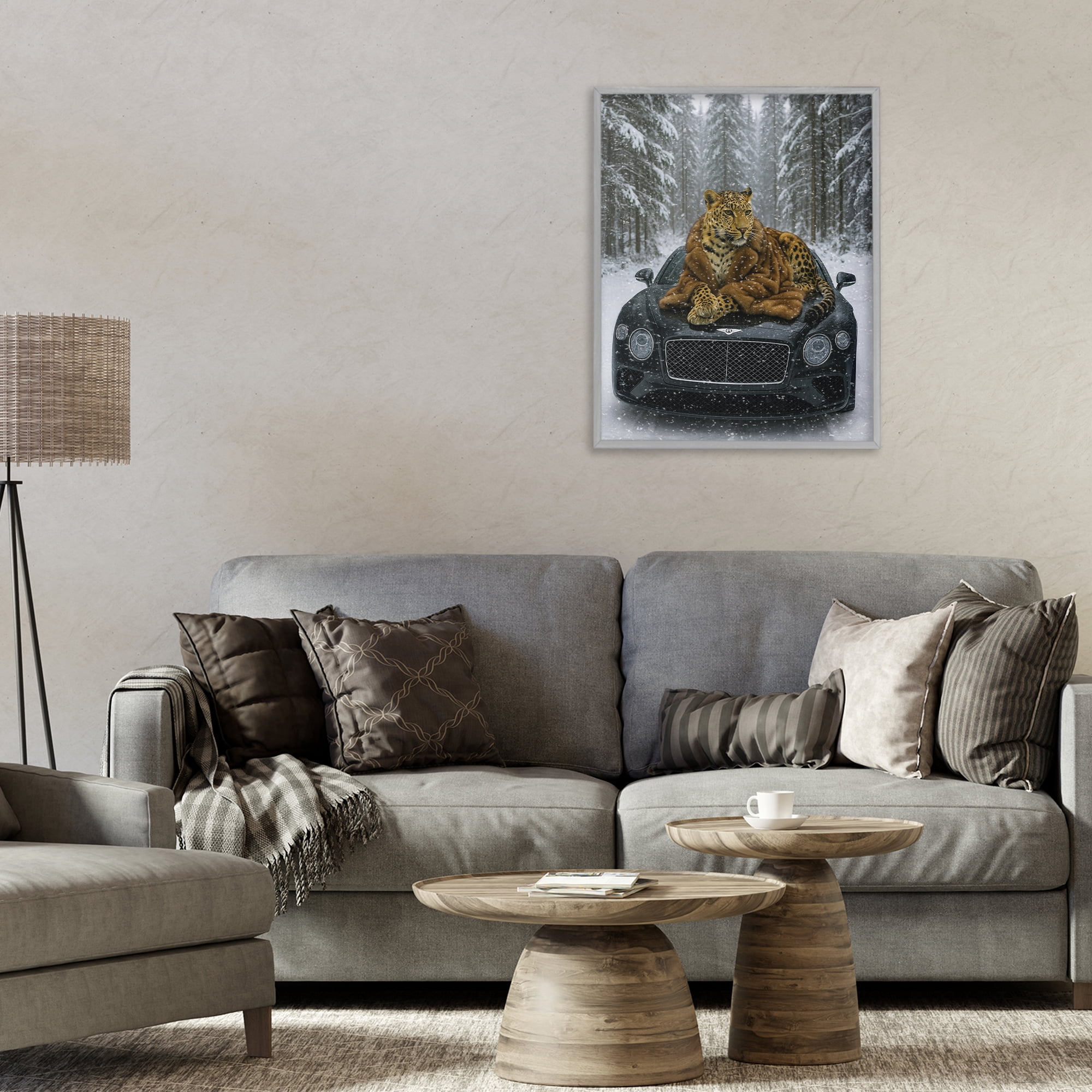 Stupell Industries Luxurious Leopard Winter Woods Gray Framed Giclee Art, design by Grotto Studios