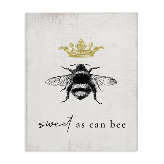 Stupell Industries Shabby Chic Sweet as Can Bee Phrase Royal Crown Insect Canvas Art, 30 x 40, by Lil' Rue
