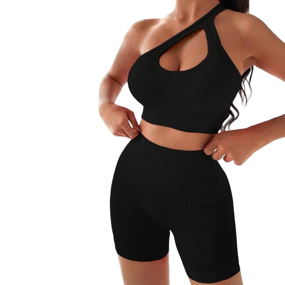 Sngxgn Workout Outfits for Women 2 Piece Seamless Ribbed High Waist Leggings with yoga Sports Bra Exercise Set(Black,L)