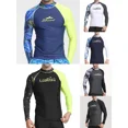 thumbnail image 2 of Men UPF 50+ Long Sleeve Splice UV Sun Protection Basic Skins Surfing Diving Swimming T Shirt Blue Black M 3X, 2 of 5
