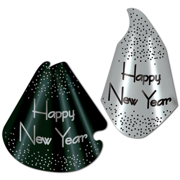 50 Pack Beistle Sparkling Black and Silver New Year's Eve Party Hats