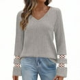 thumbnail image 3 of AINIYS Women's V-Neck Rib-Knit Lace-Trim Sleeve Sweater Stylish Basic Layering Casual Daily Wear Blouse Gray S, 3 of 5