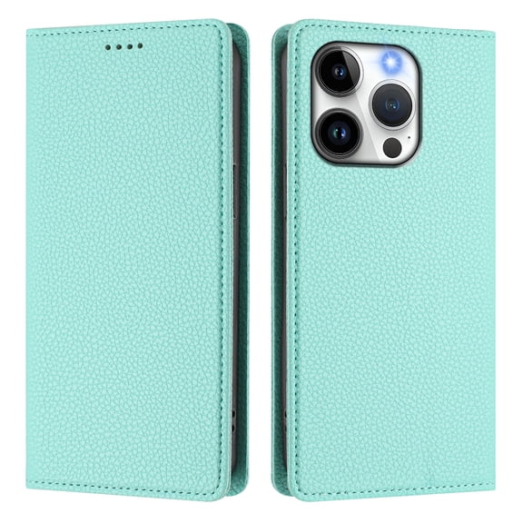 Magnetic Flip Wallet Case for iPhone 15 pro,Compatible Card Holder with RFID Protection Built-in Stand TPU PU Leather Phone Cover, Mint green