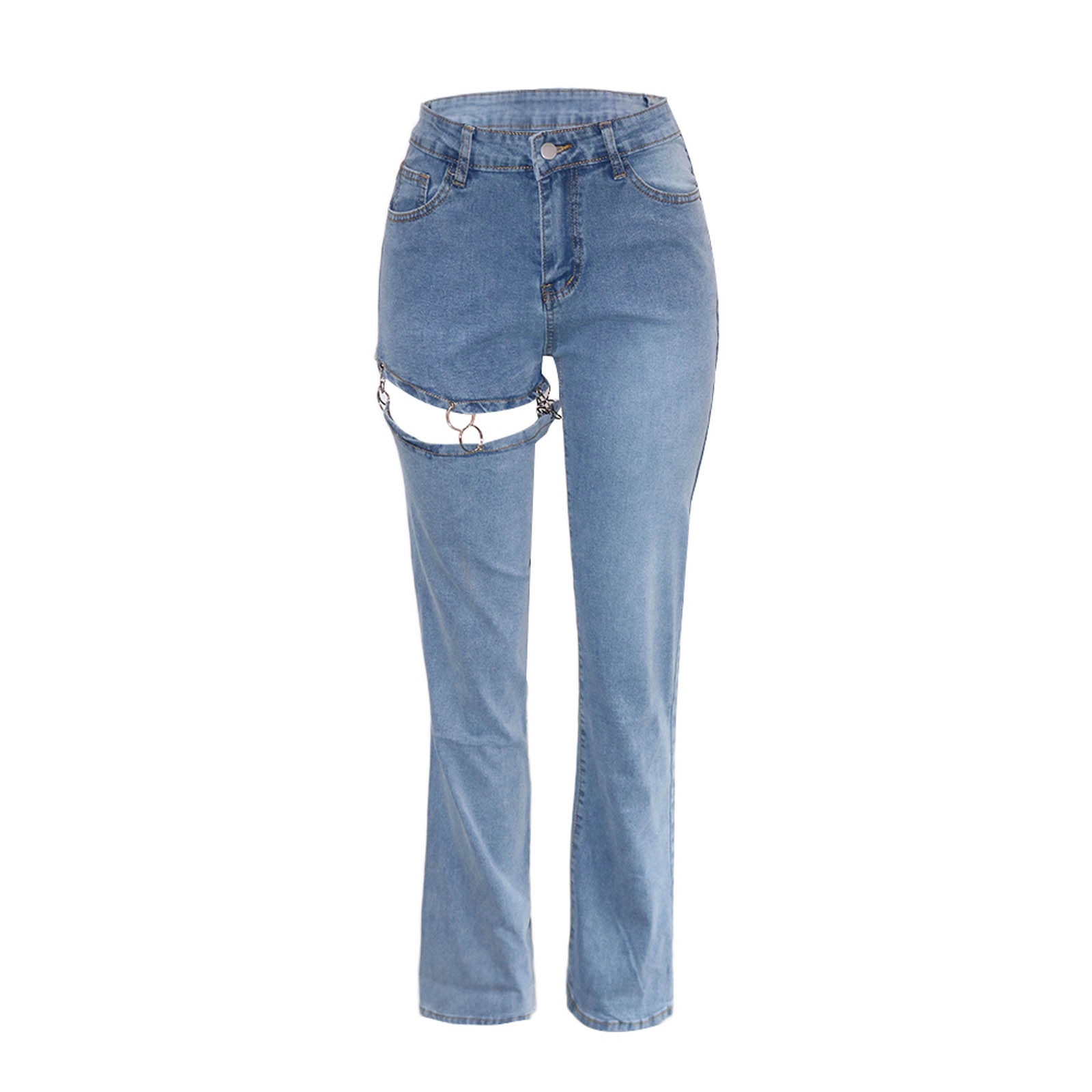 Women's Tassel Bell Bottom Jeans Destoryed Ripped Flare Jeans High ...