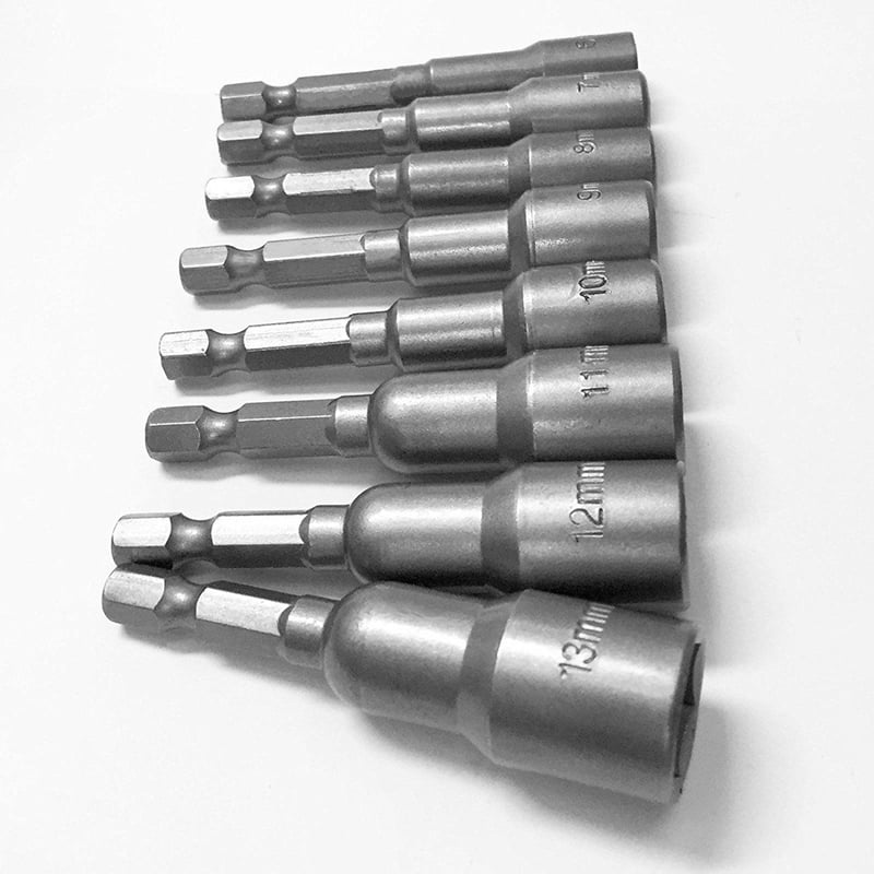 24pcs 1/4 Inch Hex Magnetic Nut Driver Socket Set Metric Impact Drill Bits 6 to 13mm Adapter