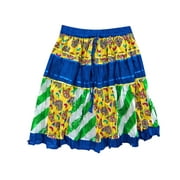 Mogul Womens Boho Chic Skirts Blue Yellow Patchwork Bohemian Cotton Mini Skirts
