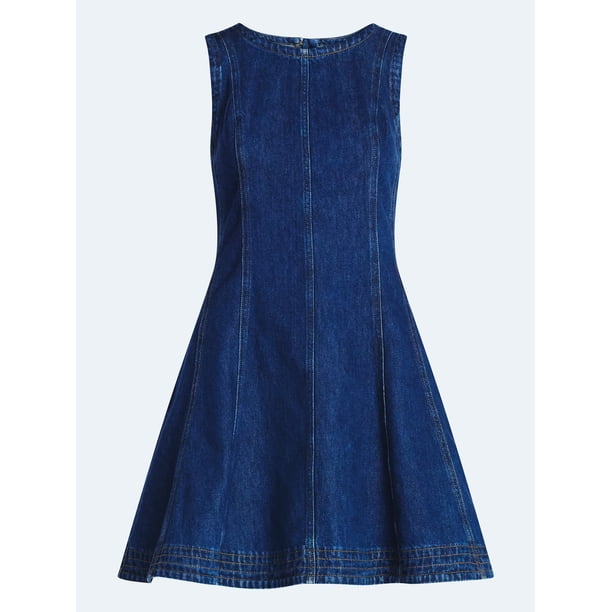 Free Assembly Women's and Women's Plus Sleeveless Denim Panel Mini Dress, Sizes XS-4X