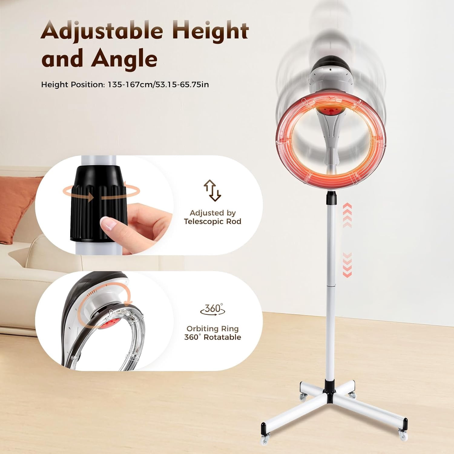 Stand Hair Dryer,360° Orbiting Infrared Hair Dryer, Orbiting Rotating Hair Processor with Rolling Base,Hair Steamer Standing Professional Color Processor Drying Perming Machine Grey