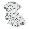 thumbnail image 3 of FASHOFT Bow Pajamas for Women Set Cute Bowknot Graphic Button Down Valentines Pjs Shorts Set Ruffle Notch Collar 2 Piece Sleepwear Black L, 3 of 9