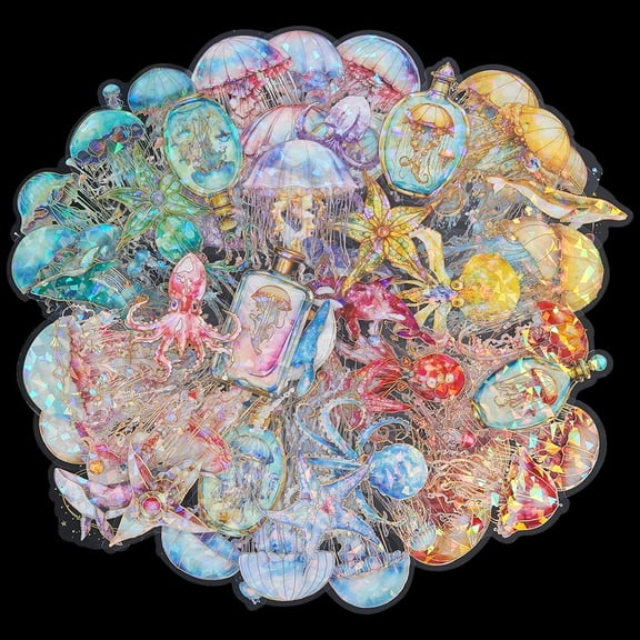 120Pcs 6 Styles Clear Jellyfish Stickers Ocean Life Scrapbook Stickers PET Summer Dream Dance Realm Colorful Transparent Marine Sea Animal Sticker DIY Decor Mixed Color