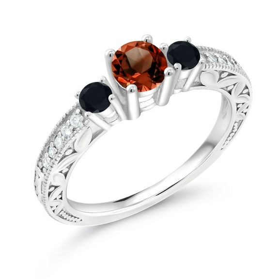 Gem Stone King 1.33 Ct Round Red Garnet Black Onyx 925 Sterling Silver Ring (Size 7)