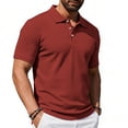 thumbnail image 2 of Men's Solid Color Short Sleeve T-Shirt Button Turndown Collar Pullover Casual Fashionable Top | TOPLIU,Wine L, 2 of 8