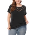 thumbnail image 2 of GRACE & GRANDEUR T-shirts à Manches Courtes à Col Rond pour Femmes Grande Taille avec Insert en Dentelle 4X Noir, 2 of 7